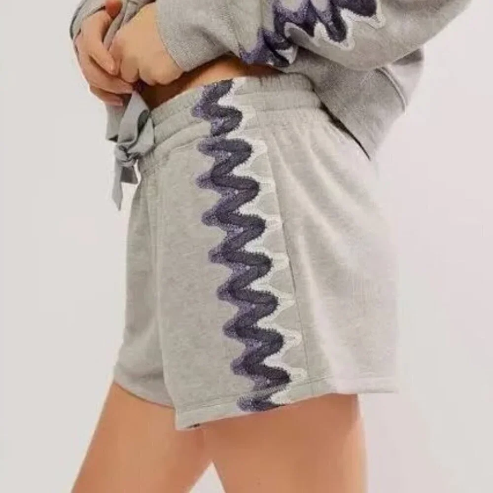 NWT Free People Feeling Wavey Short - L Heather Grey/Purple